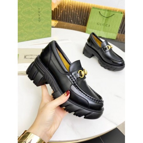 Gucci Lug Sole Horsebit Loafers In Black Calfskin