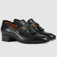 Gucci Black Loafers With Web and Interlocking G