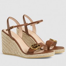 Gucci Brown Double G Espadrille Wedge Sandals
