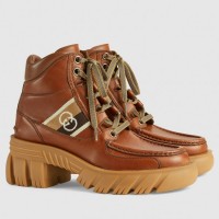 Gucci Brown Leather Ankle Boots With Interlocking G