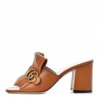 Gucci Calfskin GG Marmont Fringe Mid Heel Slide Sandals