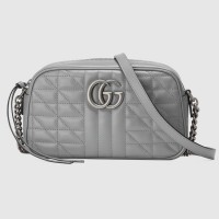 Gucci GG Marmont Small Shoulder Bag In Grey Matelasse Leather