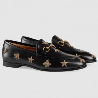 Gucci Jordaan Embroidered Loafers In Black Leather