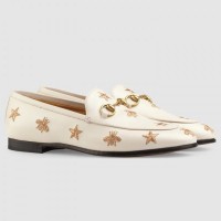 Gucci Jordaan Embroidered Loafers In White Leather