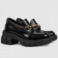 Gucci Lug Sole Horsebit Loafers In Black Calfskin