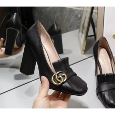 Gucci Marmont Fringed Loafer Heels 105 In Black