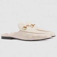 Gucci Princetown Slippers In White GG Lame