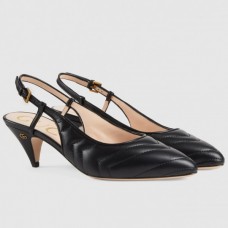 Gucci Slingback Pumps In Black Matelasse Leather