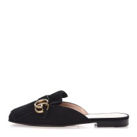 Gucci Suede GG Marmont Fringe Slippers Black