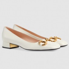 Gucci White Leather Ballet Flat With Horsebit