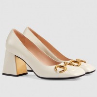 Gucci White Leather Pumps 75mm With Horsebit