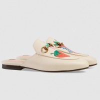 Gucci White Princetown Slippers With Gucci Strawberry