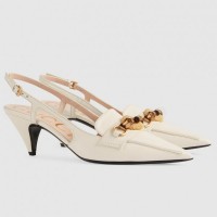 Gucci White Slingback Pumps with Bamboo Horsebit