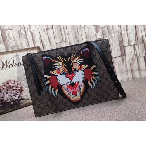 Gucci 429016 Angry Cat Print Leather Messenger Bags iReplicaBags