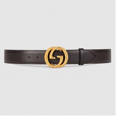 Gucci Leather belt with interlocking G buckle Brown 474347