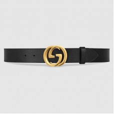 Gucci Leather belt with interlocking G buckle Black 474347