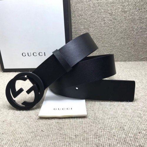 Gucci Leather belt with interlocking G Black Buckle 368186