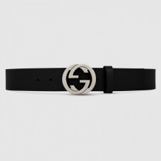 Gucci Leather belt with interlocking G Black 368186