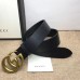 Gucci Leather belt with Double G buckle black gold 406831