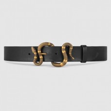 Gucci Leather belt with snake buckle black 458935