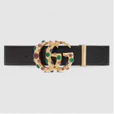 Gucci Leather belt with crystal Double G buckle Black ‎600630