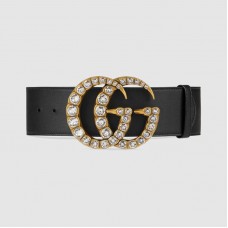 Gucci Leather belt with crystal Double G buckle 550110