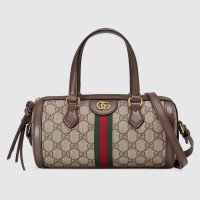 Gucci 602577 Ophidia GG small Boston bag in Beige/ebony GG Supreme canvas