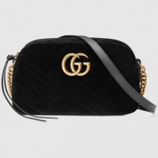 Gucci Black GG Marmont Velvet Small Shoulder Bag