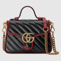 Gucci Diagonal GG Marmont Mini Top Handle Bag 583571 Black