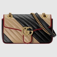 Gucci Diagonal GG Marmont Small Shoulder Bag 443497 Beige/Black 2019