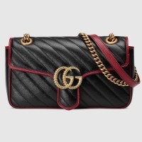 Gucci Diagonal GG Marmont Small Shoulder Bag 443497 Black