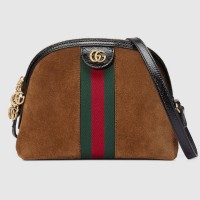Gucci Domed Shape Ophidia Web GG Small Shoulder Bag 499621 Suede Brown