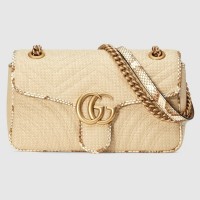 Gucci GG Marmont Raffia Small Shoulder Bag 443497 Beige/Gray