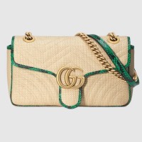 Gucci GG Marmont Raffia Small Shoulder Bag 443497 Beige/Green