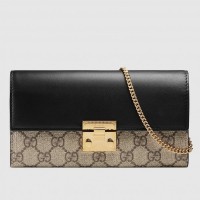 Gucci Padlock GG Canvas and Calfskin Continental Chain Wallet 453506 Black