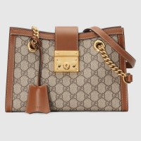 Gucci Padlock GG Supreme Canvas Shoulder Small Bag 498156 Brown 2017