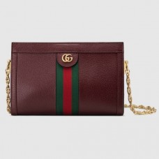 Gucci Structured Shape Web Ophidia Small Shoulder Bag 503877 Leather Burgundy 2019