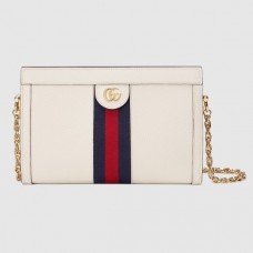 Gucci Structured Shape Web Ophidia Small Shoulder Bag 503877 Leather White 2019