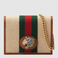 Gucci Vintage Web Rajah Chain Card Case Wallet 573790 Canvas Beige