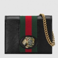 Gucci Vintage Web Rajah Chain Card Case Wallet 573790 Leather Black