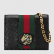 Gucci Vintage Web Rajah Chain Card Case Wallet 573790 Leather Black