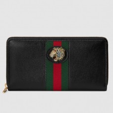 Gucci Vintage Web Rajah Zip Around Wallet 573791 Leather Black