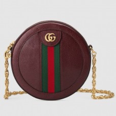 Gucci Web Ophidia Mini Round Shoulder Bag 550618 Leather Burgundy 2019
