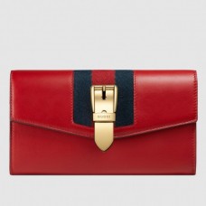Gucci Web Sylvie Leather Continental Wallet 476084 Red