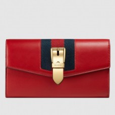 Gucci Web Sylvie Leather Continental Wallet 476084 Red 2017