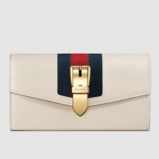 Gucci Web Sylvie Leather Continental Wallet 476084 White