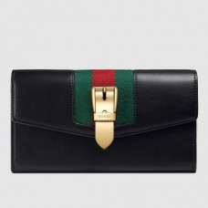 Gucci Web Sylvie Leather Zip Around Wallet 476083 Black 2017