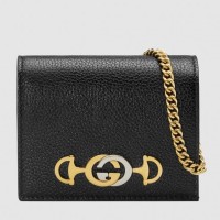 Gucci Zumi Grainy Leather Card Case Wallet 570660 Black 2019