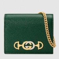 Gucci Zumi Grainy Leather Card Case Wallet 570660 Green