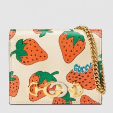 Gucci Zumi Grainy Leather Card Case Wallet 570660 Strawberry 2019